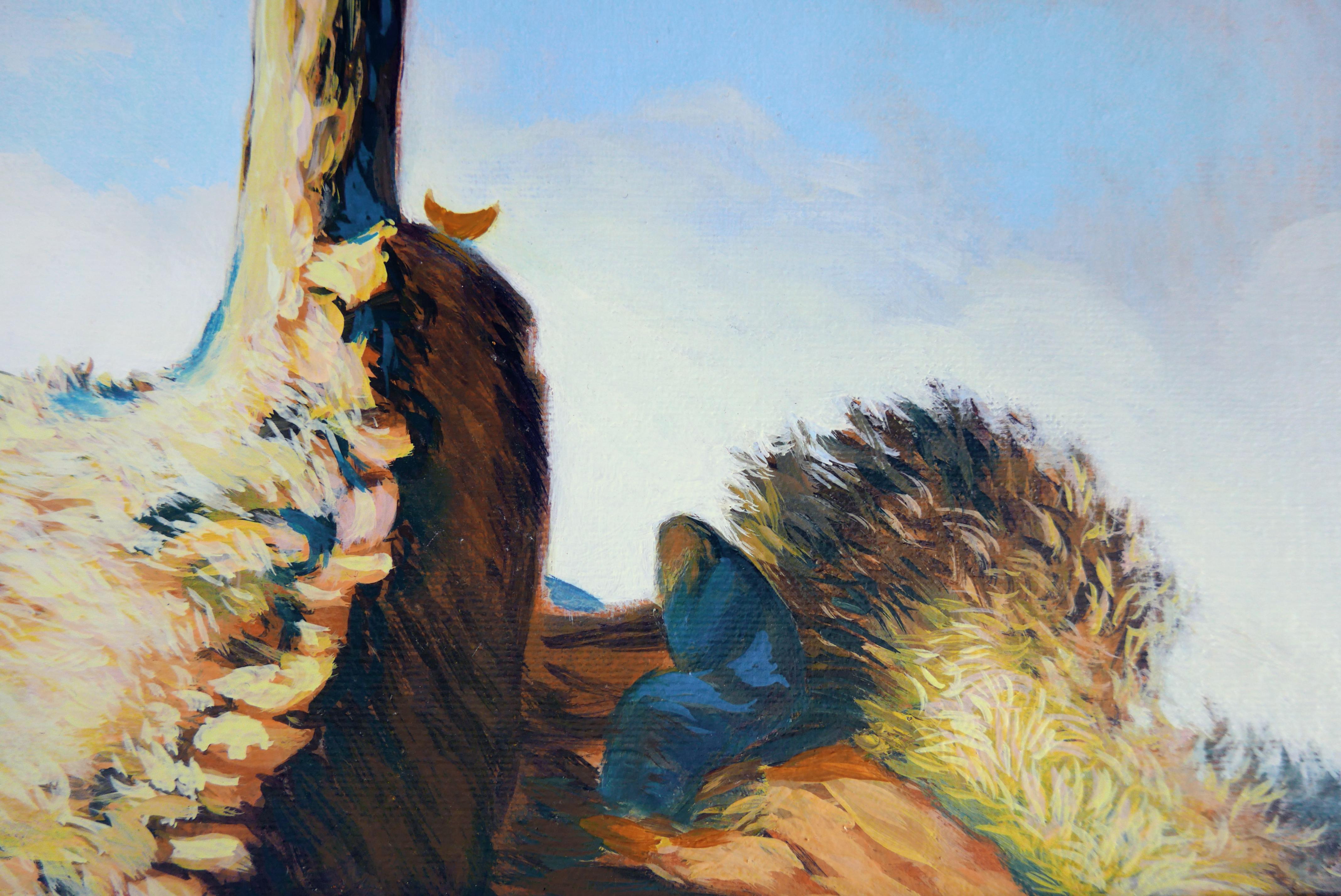 L'arbre de la connaissance - Peinture à l'huile Couleurs Blanc, jaune, orange, bleu, marron et vert - Marron Landscape Painting par Petya Deneva
