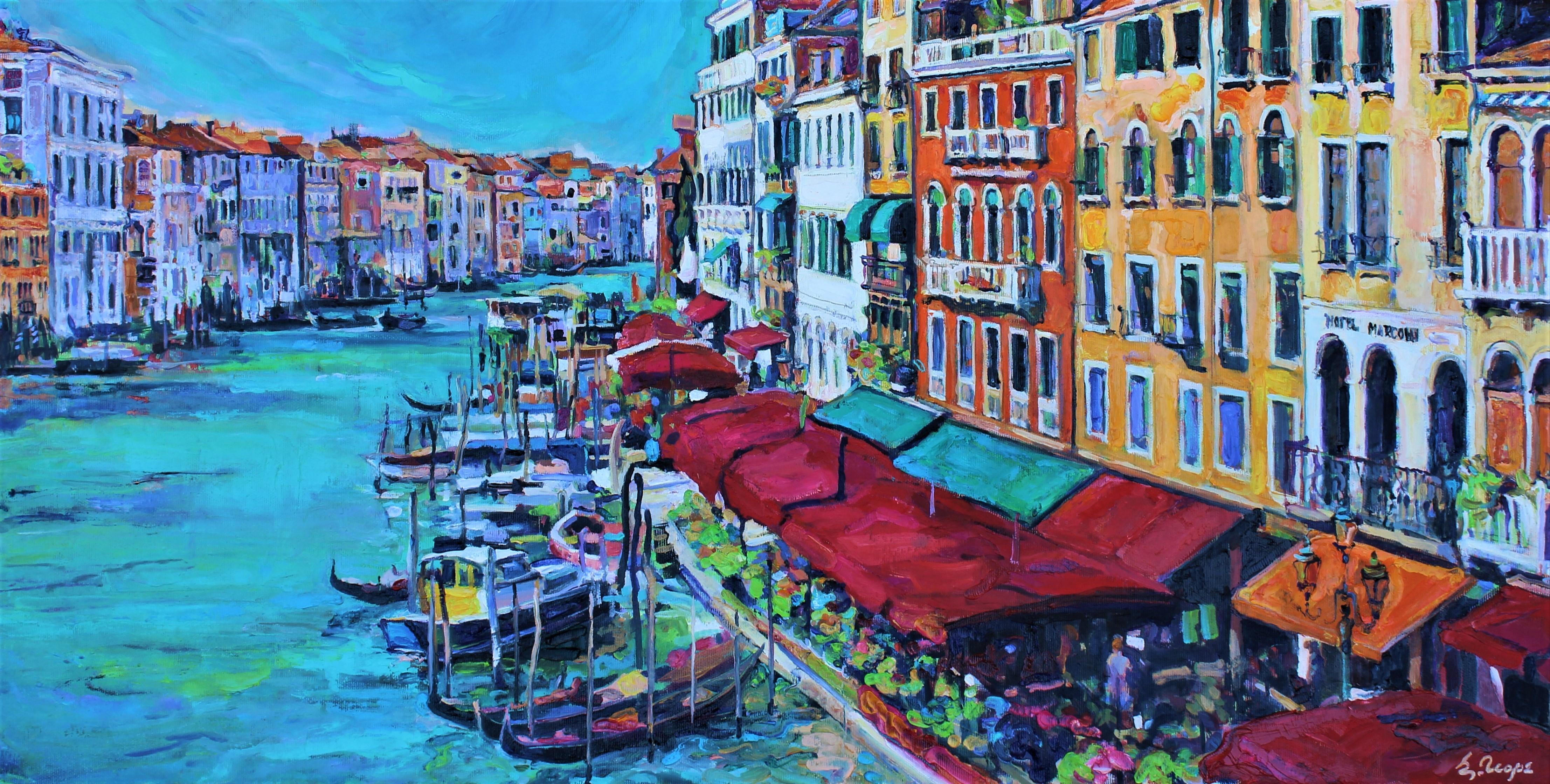 Landscape Painting di Elena Georgieva - Venezia -  Colori pittura ad olio Marrone Bianco Giallo Verde Arancione Blu Rosso Viola
