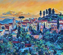 Italy Sunset - Oil Painting Brown White Yellow Green Orange Blue Purple