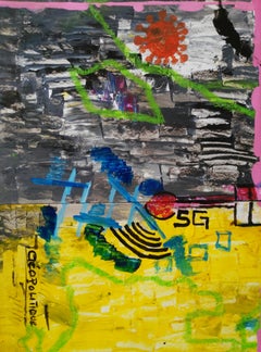 Angeli Apoc prima e dopo la guerra - Pittura astratta africana Blu Giallo Marrone