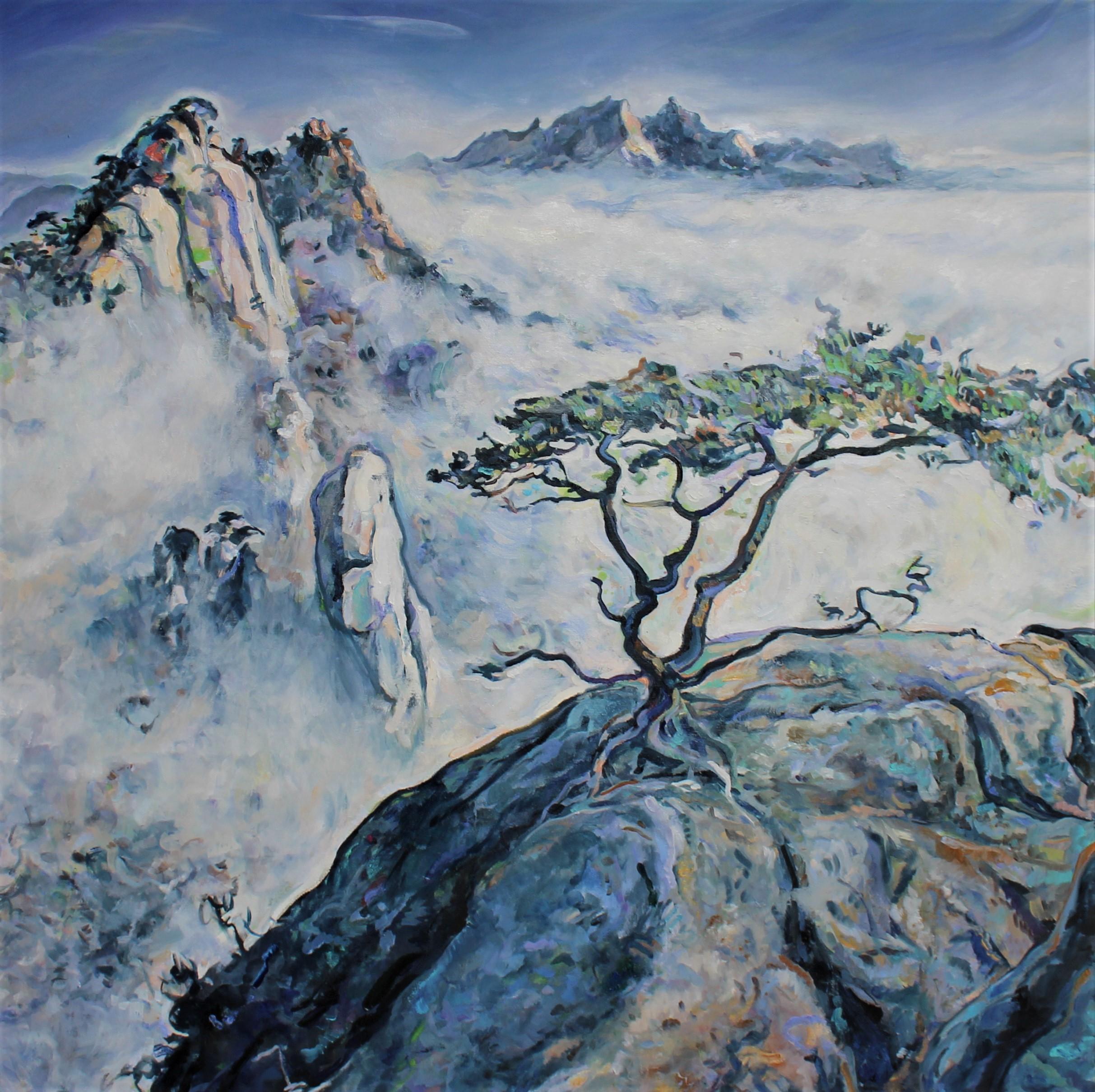 misty mountain painting