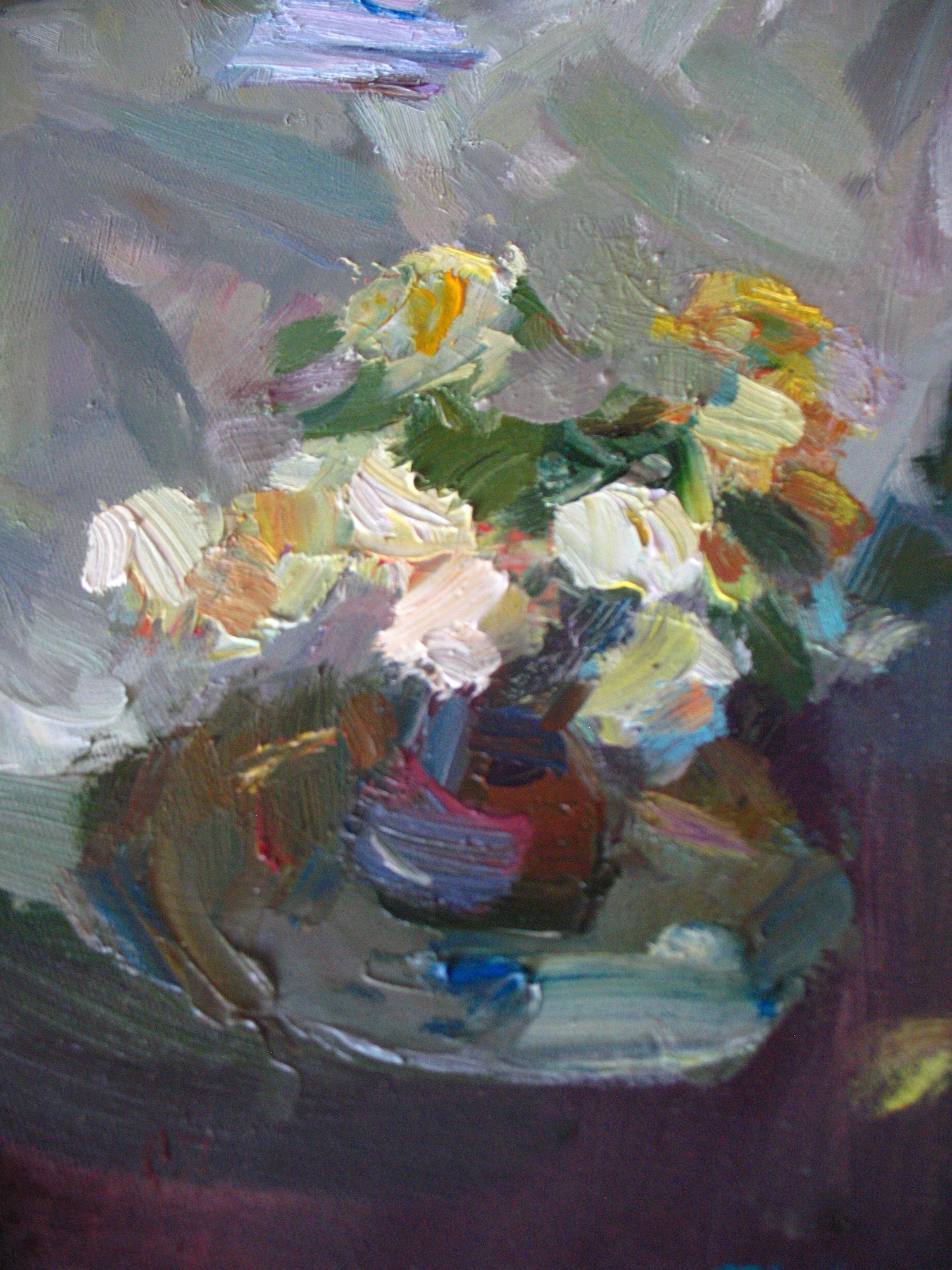 Akt Figuratives Akt Gemälde Öl Leinwand Farbe Weiß Gelb Rosa Grün (Impressionismus), Painting, von Dmitriev Alexey Olegovich