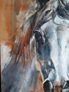 Libertà - Pittura figurativa di animali Acquatinta a pastello Grigio Bianco Verde