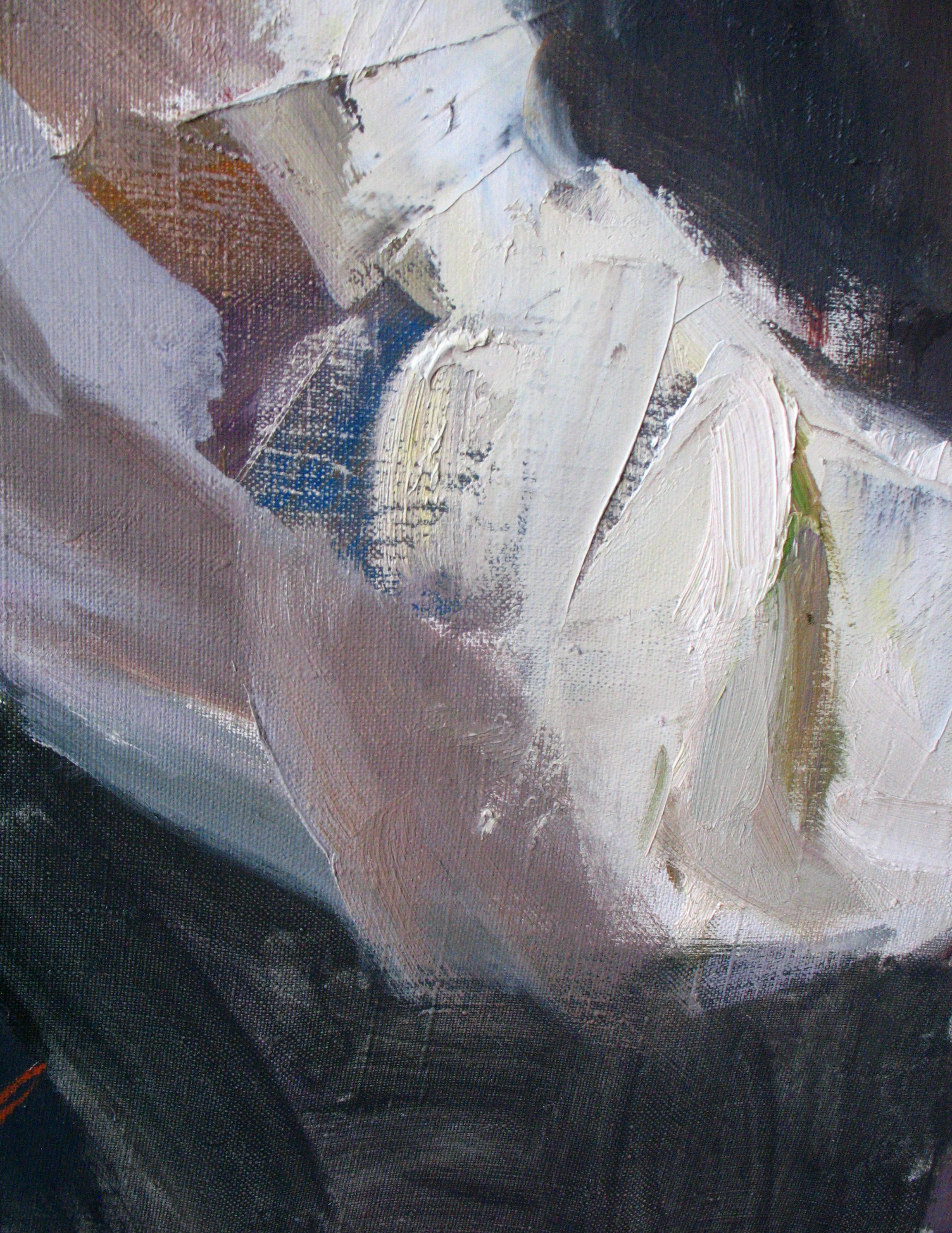 Thoughts des femmes -  Peinture figurative à l'huile sur toile, couleur blanc, rouge, brun  - Gris Figurative Painting par Dmitriev Alexey Olegovich