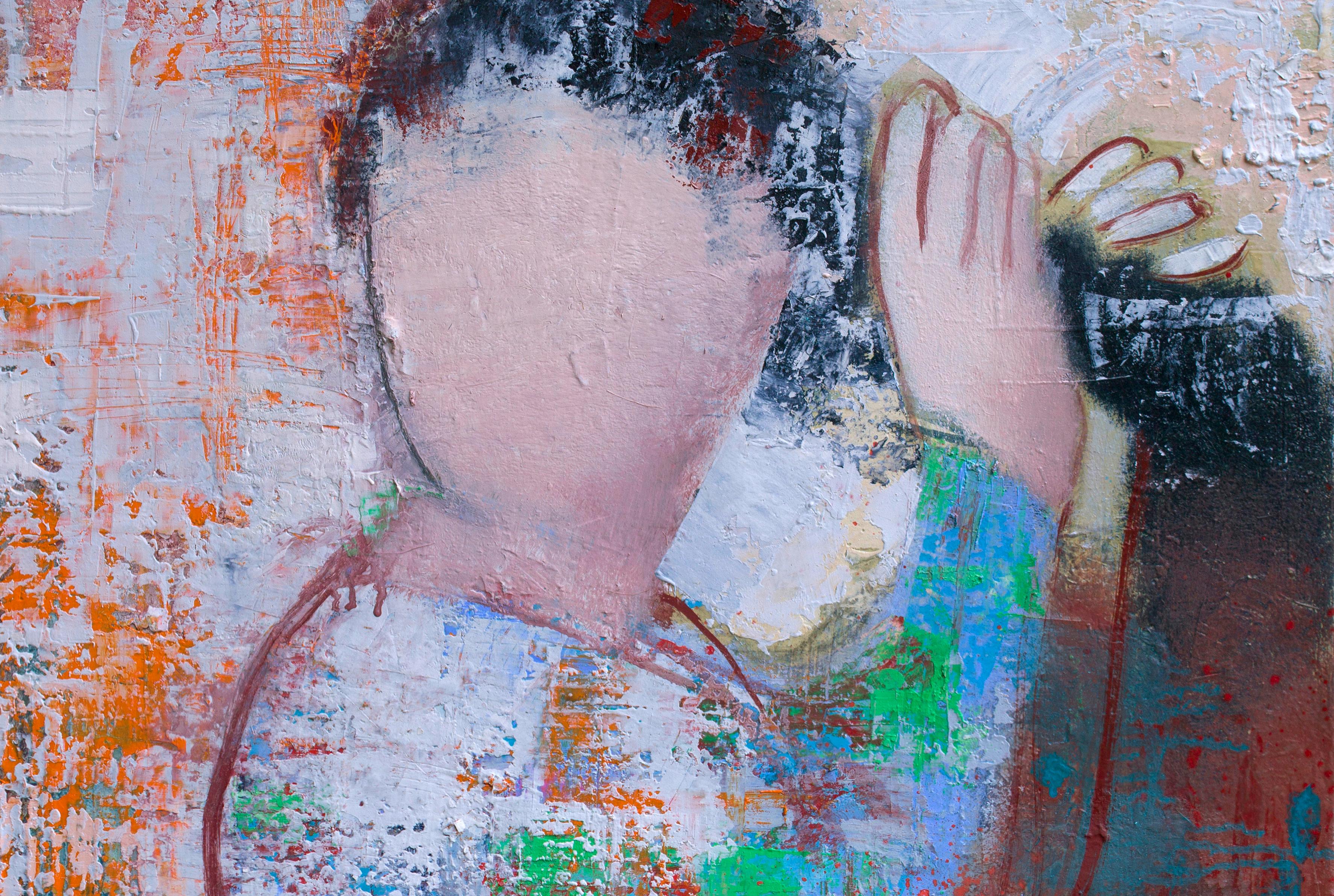 Woman II - Figurative Painting White Pink Blue Brown Yellow 2