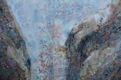 Vientre Mágico en Nenkovo Interior - Pintura Óleo Lienzo Verde Azul Gris Marrón