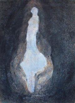 Vientre Mágico en Nenkovo Interior - Pintura Óleo Lienzo Verde Azul Gris Marrón