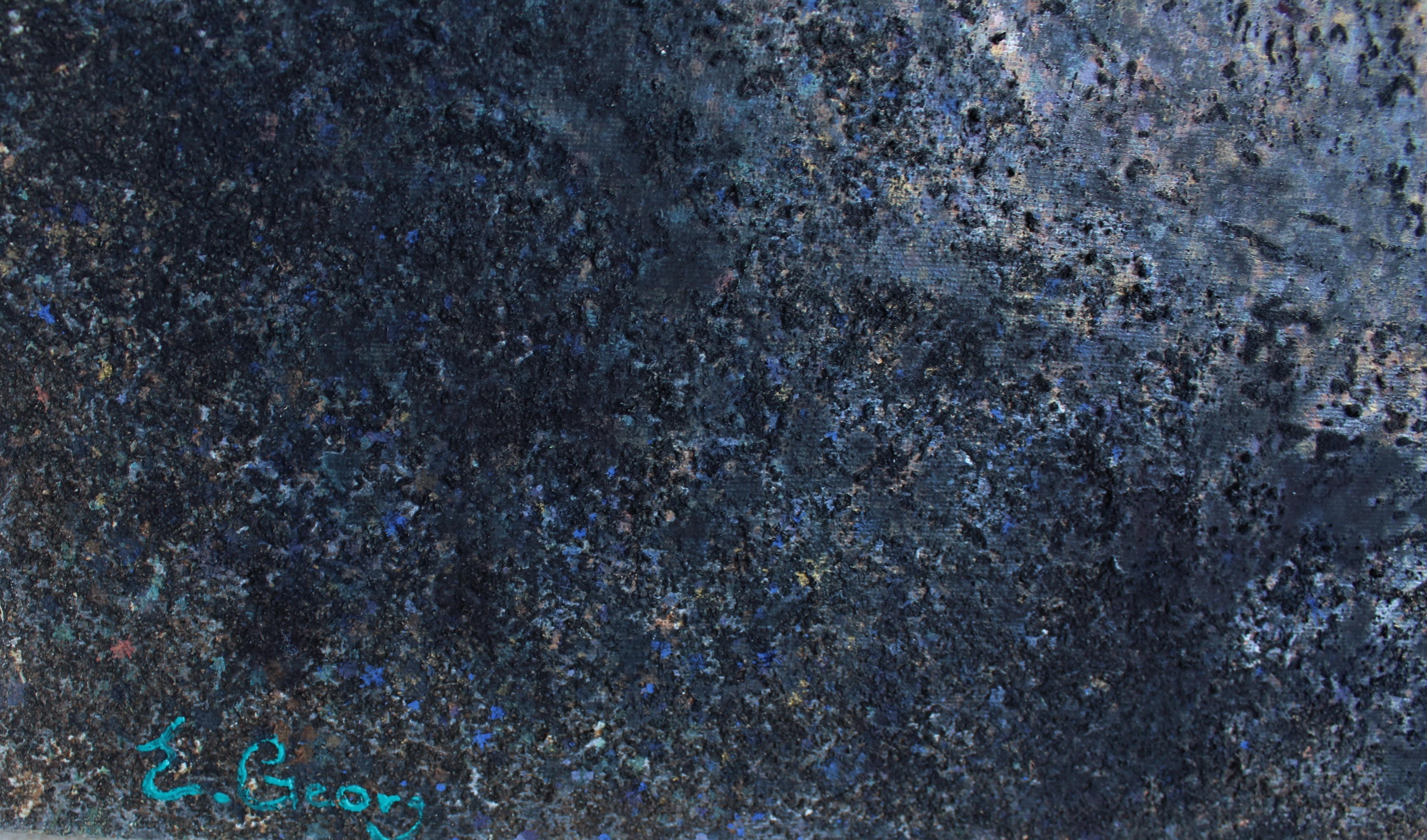 Grembo magico a Nenkovo all'interno - Pittura a olio su tela Verde Blu Grigio Marrone - Landscape Painting Nero di Elena Georgieva