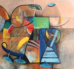 Talian I - Figurative acrylic Painting Yellow Blue Brown White Red Black