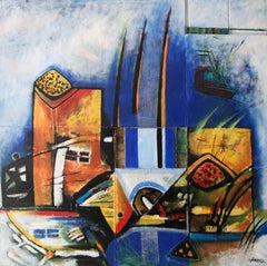 Talian II - Figurative acrylic Painting Yellow Blue Brown White Red Black