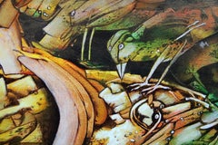 Tenec 6 - Pintura acrílica figurativa Amarillo Azul Marrón Blanco Rojo Negro