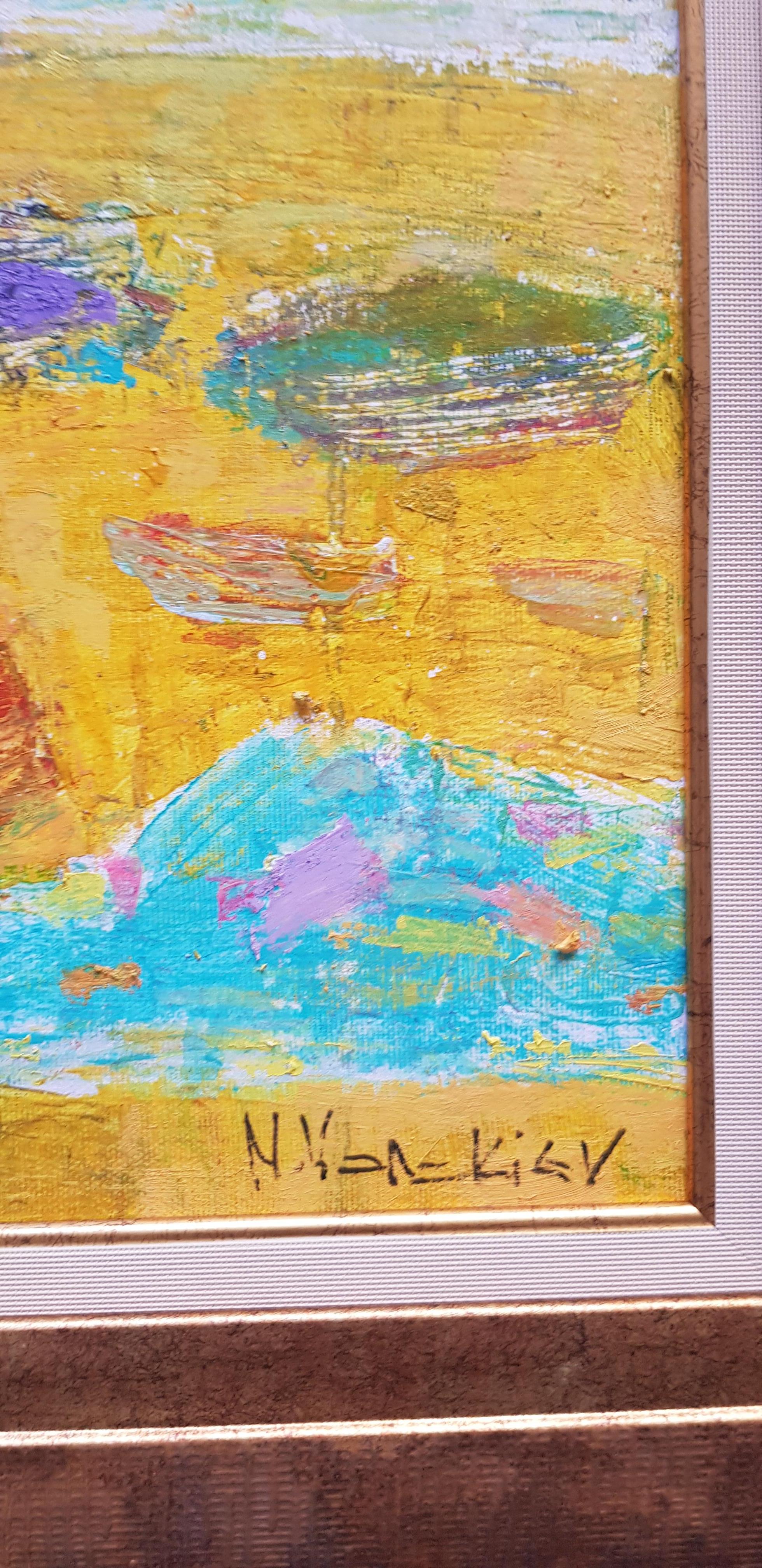 Estate - Pittura astratta Colori Viola Giallo Nero Verde Rosa Rosso Blu Bianco - Painting Astratto di Nikolay Yanakiev