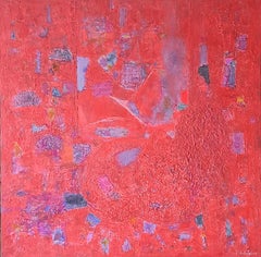 Mädchen vor einem Spiegel – abstraktes Gemälde in Farben Lila, Schwarz, Rosa und Rot