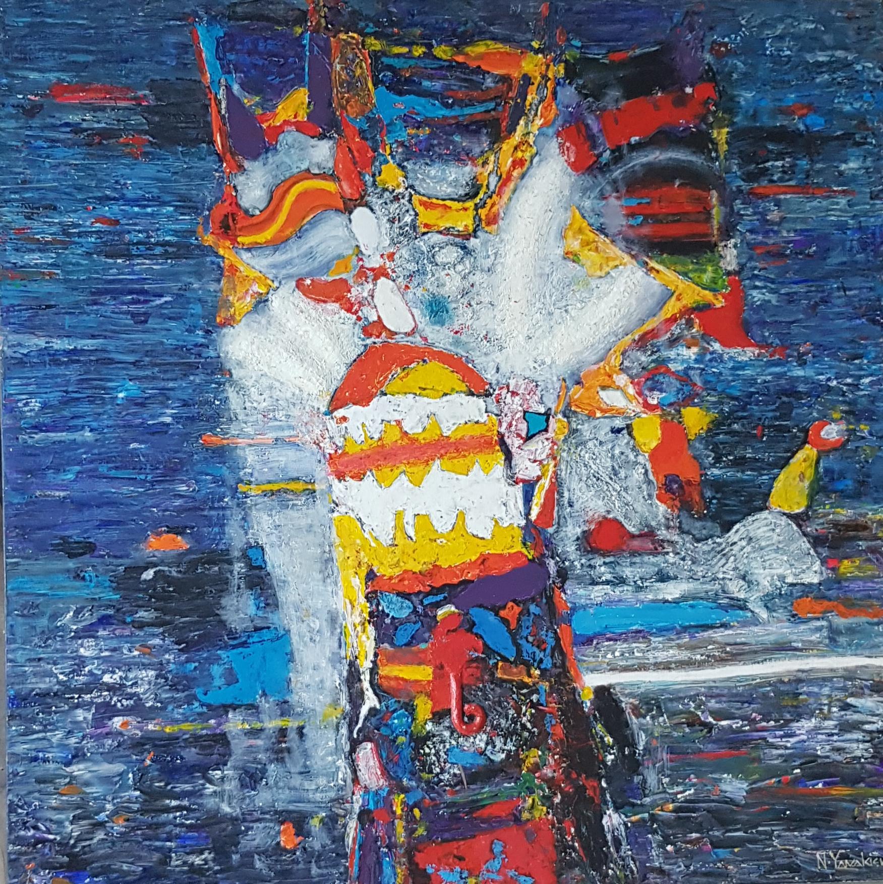 Abstract Painting di Nikolay Yanakiev - Carnevale - Pittura astratta Colori Blu Giallo Arancione Nero Verde Rosso Bianco