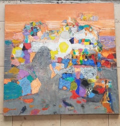 A la Lumiere  - Pittura astratta Viola Blu Grigio Giallo Verde Rosa Rosso Bianco