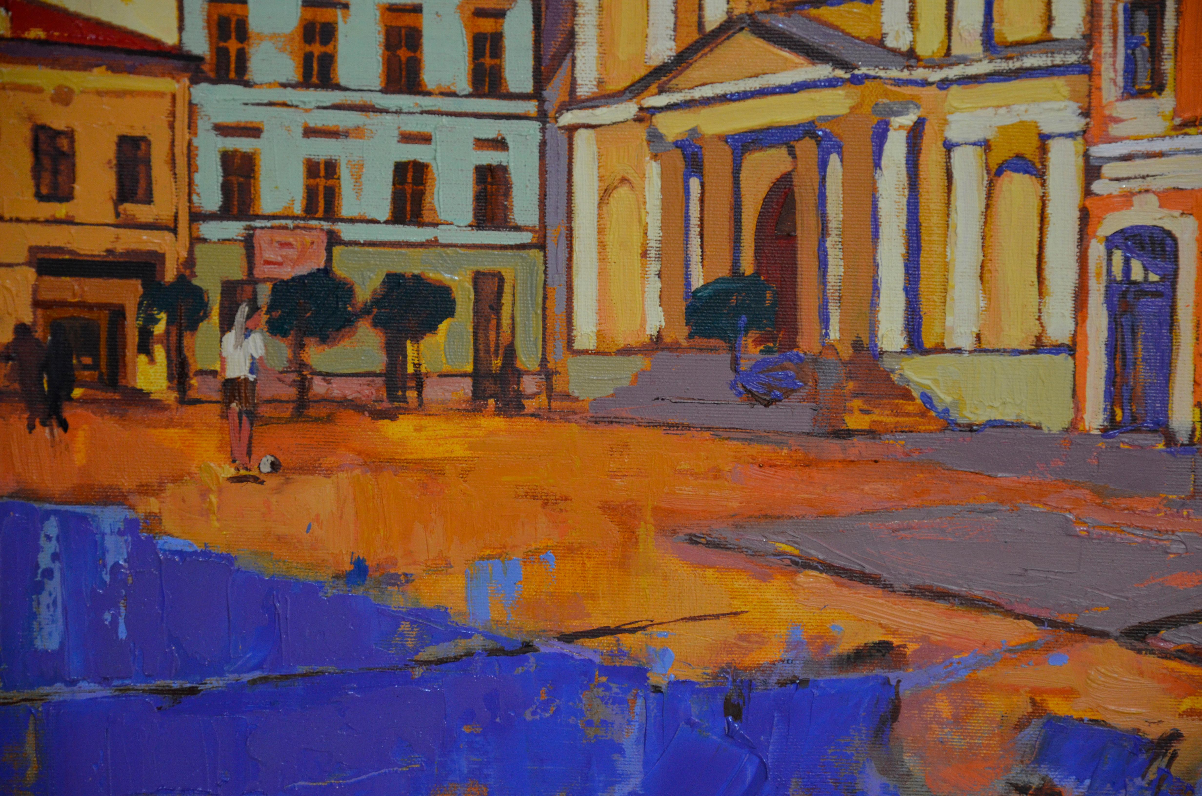 Banska Bystrica Eslovaquia - Paisaje Pintura Azul Amarillo Gris Negro Marrón 1