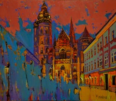 Kosice - Landscape Painting Color Blue Yellow Grey Black Orange