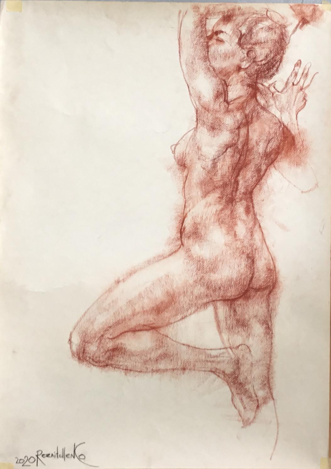 Nude Painting de Alexandr Reznichenko - Etude -  Carboncillo sobre papel Color gris