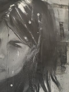 Behind The Story - Large Portrait Painting Monochrome Black White Oil Canvas