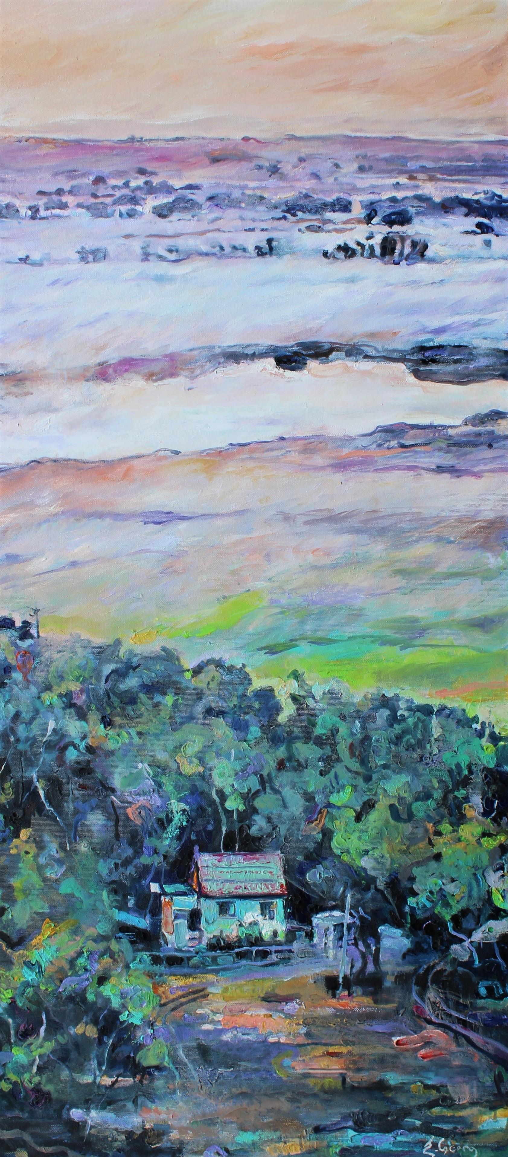 Landscape Painting di Elena Georgieva - Privacy - Pittura di paesaggio su tela ad olio Verde Blu Giallo Marrone Giallo Viola