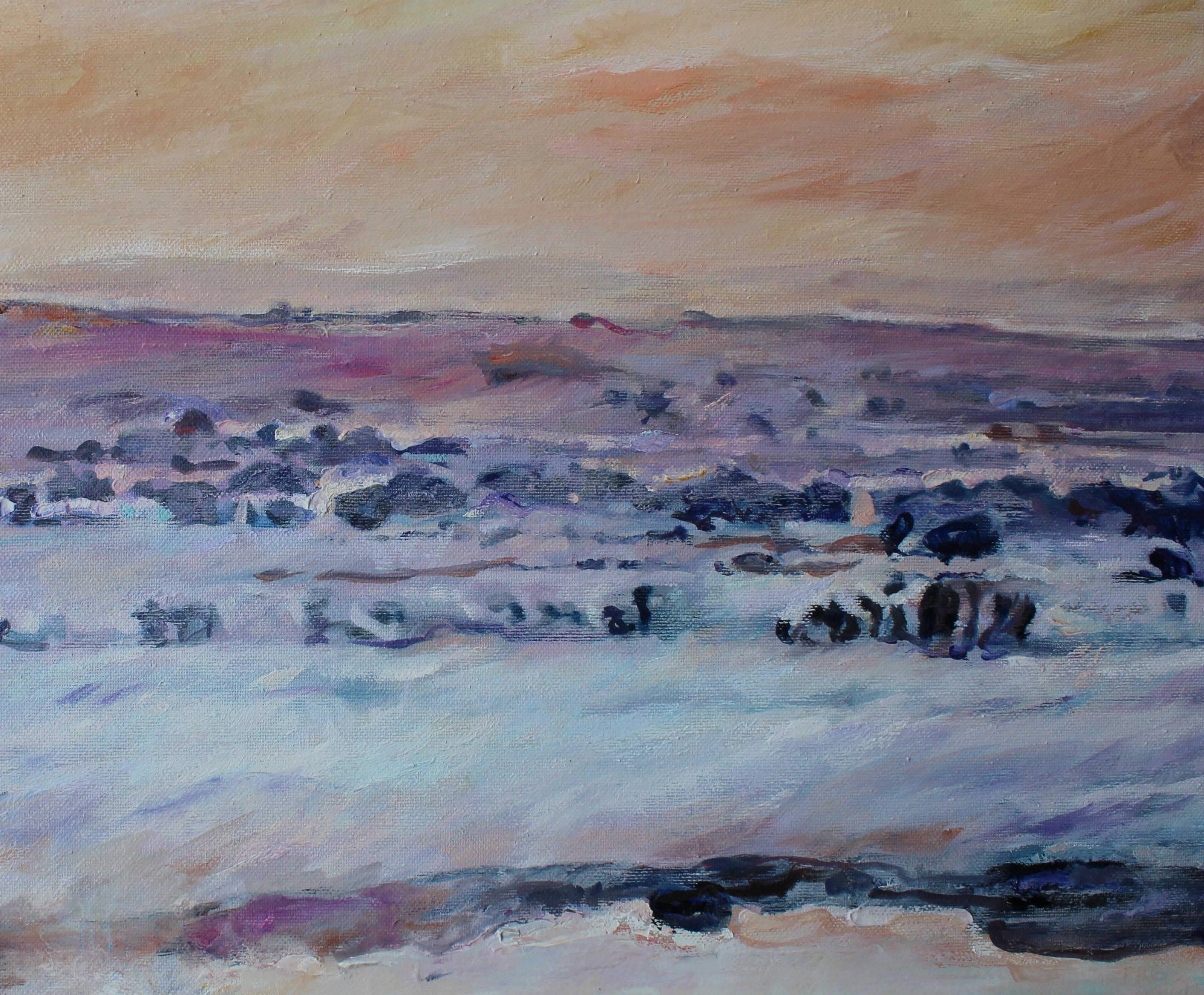 Privacy - Pittura di paesaggio su tela ad olio Verde Blu Giallo Marrone Giallo Viola - Painting Impressionismo di Elena Georgieva