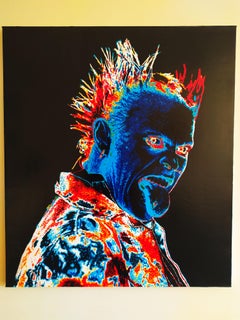 Keith Flint - Porträtmalerei Farben Schwarz Blau Rot Weiß Gelb Orange