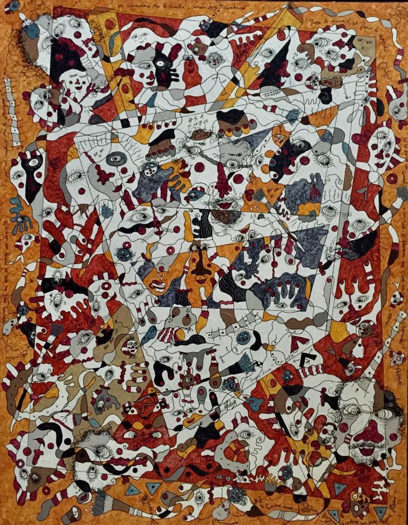 Abstract Painting Simon Richard Halimi - Impro - Vision - Grande peinture abstraite Couleurs beige rouge blanc marron orange