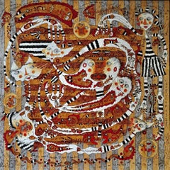 The Merchant Of Happiness - Large Abstract Painting Grey Beige Red White Brown