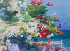 At Sea For Two - Oil Painting Canvas Blue Yellow Green White Beige
