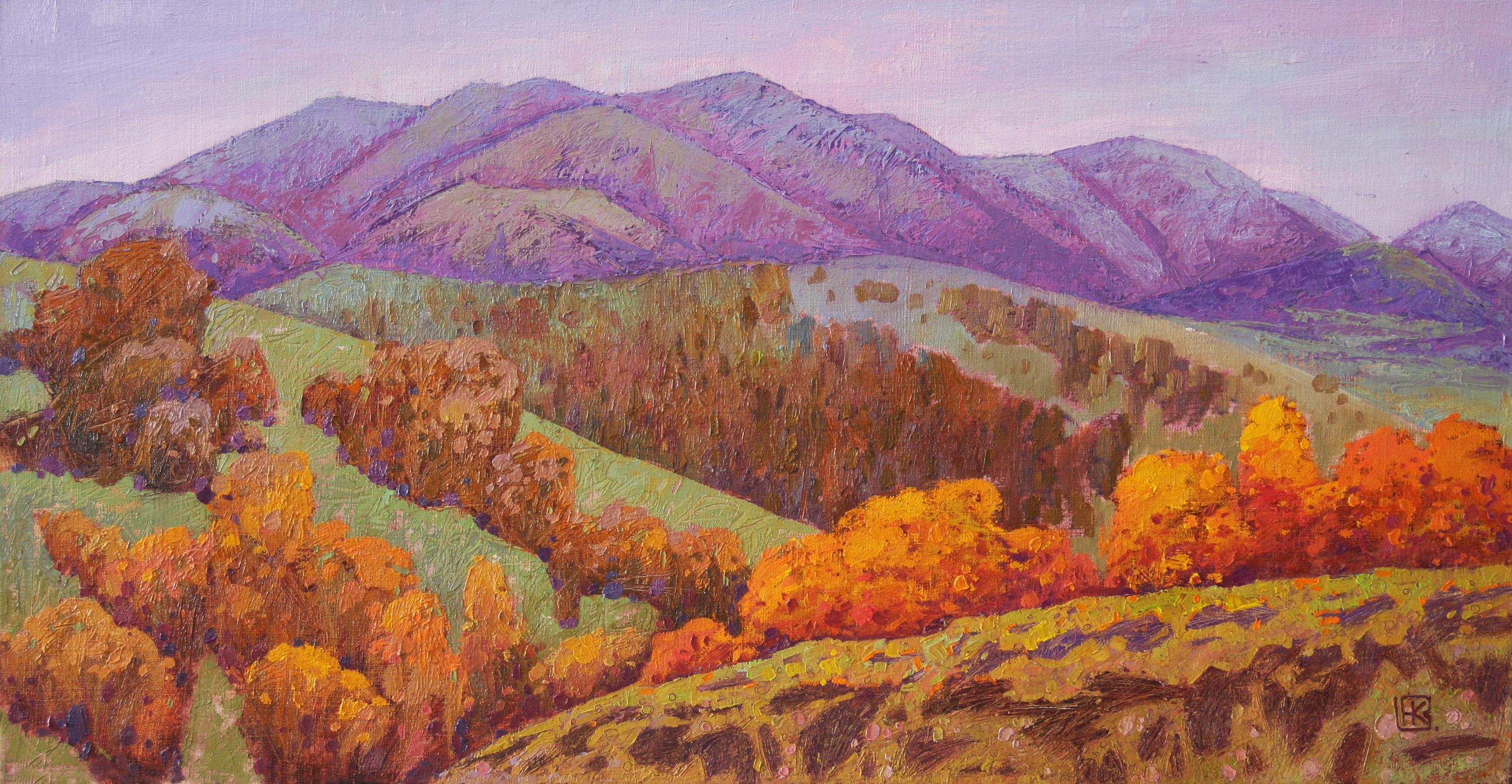 Nelli Kirman Landscape Painting - Autumn Landscape - Oil Painting Canvas Colors Blue Green White Brown Purple