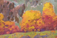 Paesaggio d'autunno - Pittura a olio su tela Colori Blu Verde Bianco Marrone Viola