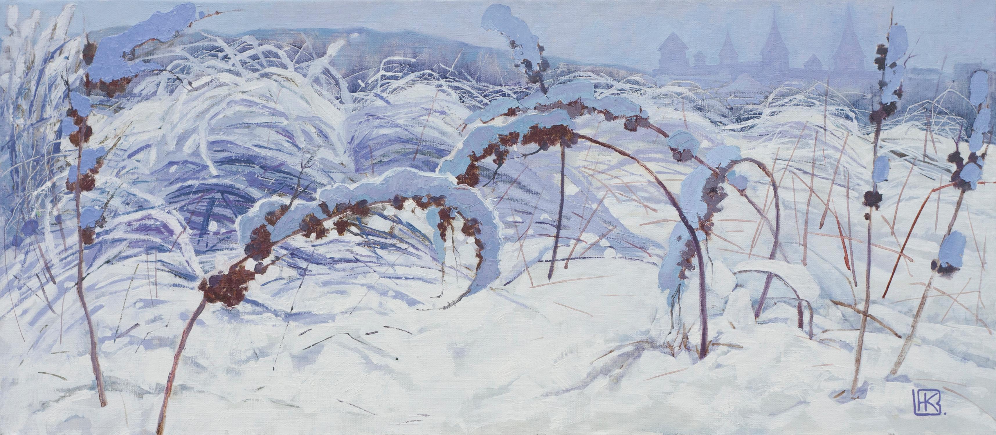 Nelli Kirman Landscape Painting - Winter Kingdom - Oil Painting Canvas Blue Grey White Brown Black