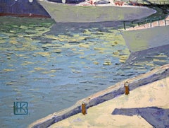 Ingulsky Coast - Pintura al Óleo Lienzo Azul Gris Blanco Marrón Negro