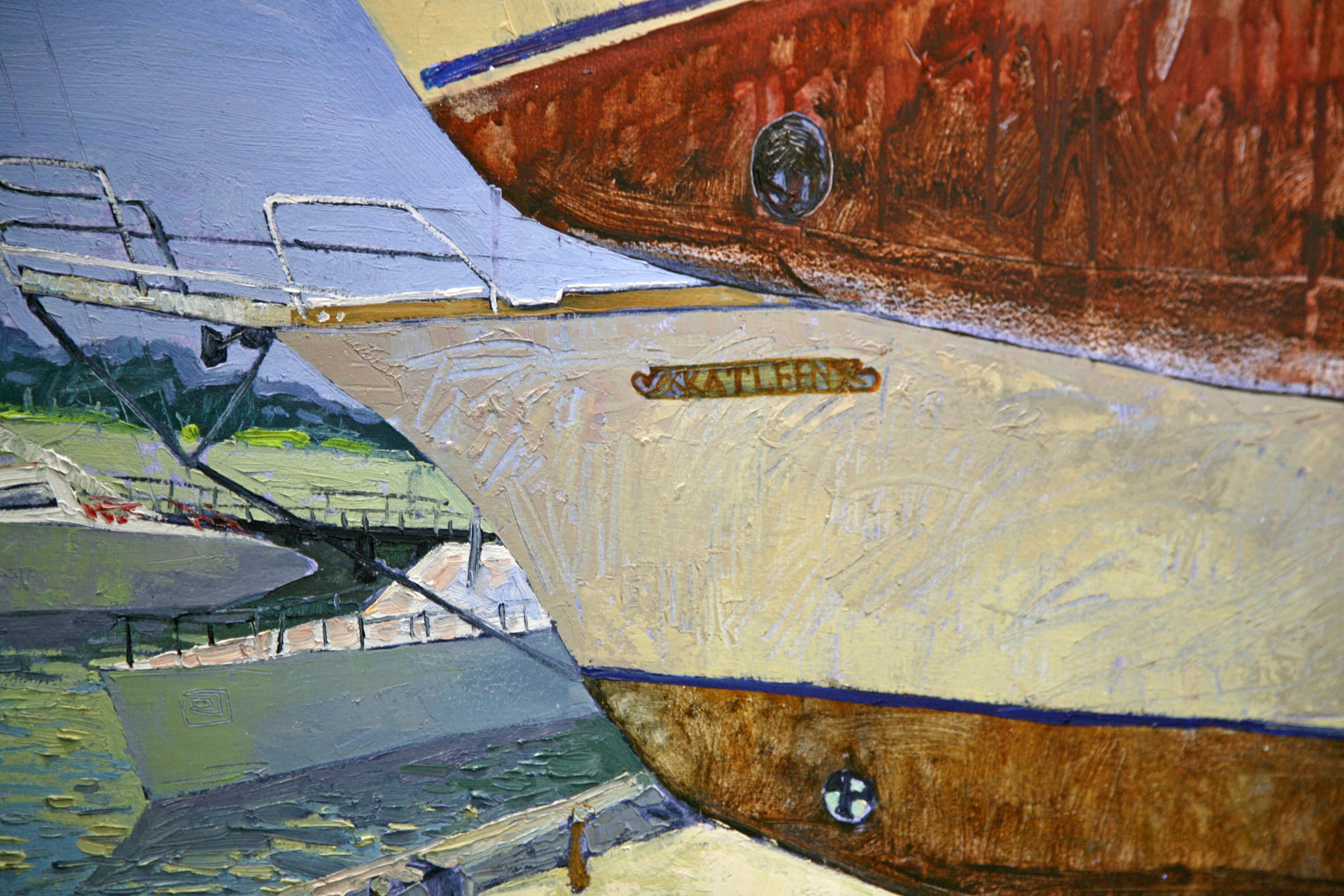 Ingulsky Coast - Peinture à l'huile sur toile bleu, gris, blanc, marron et noir - Impressionnisme Painting par Nelli Kirman