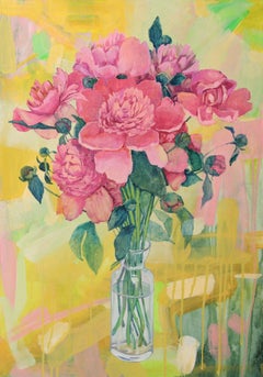 hims of Gentleman's Whims - Peinture à l'huile sur toile rose, jaune, vert, blanc et violet