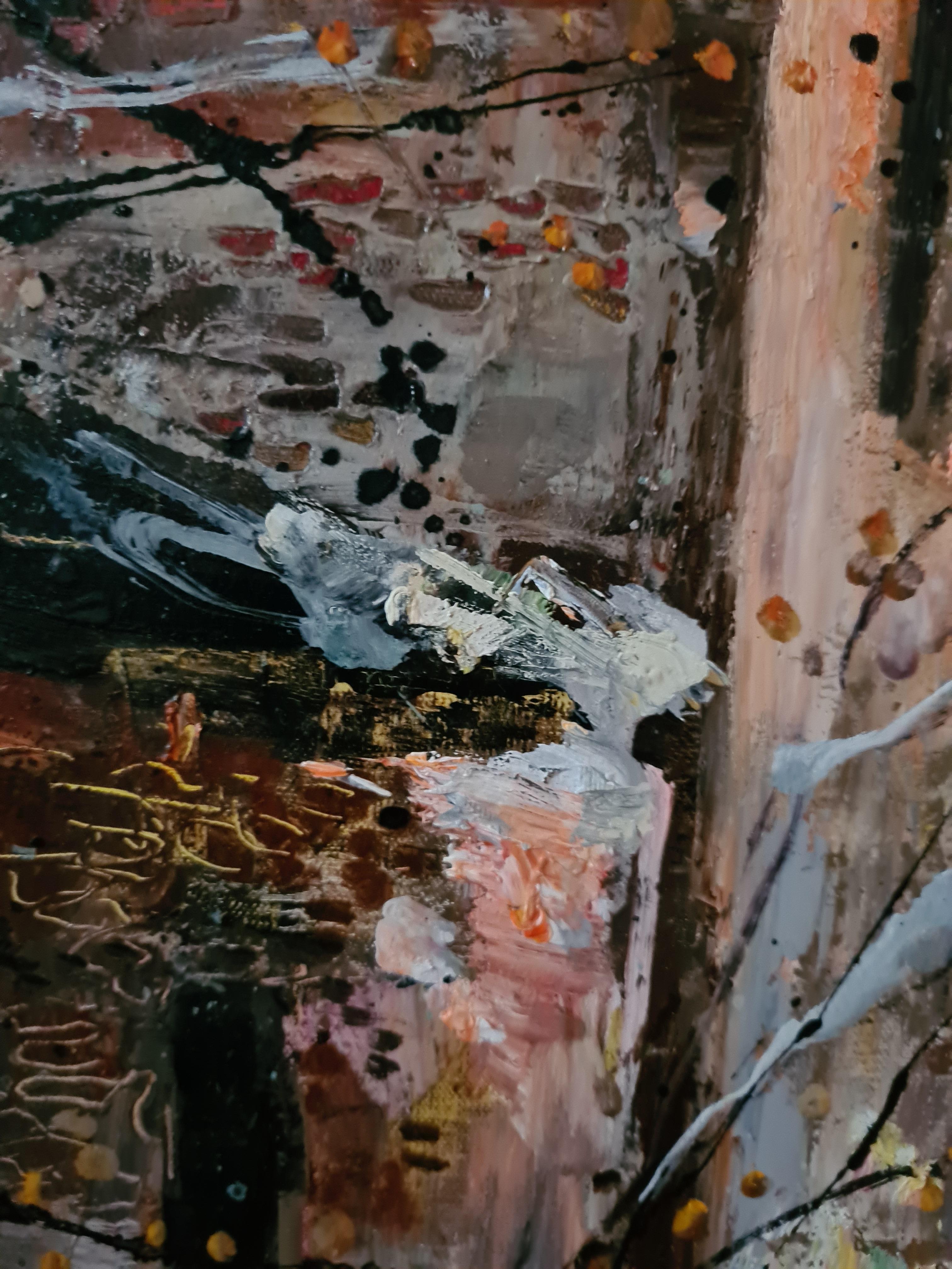 Abandoned Church - Armenian Artist Landscape Yellow White Red Blue Pink Brown - Contemporary Painting by Mher Chatinyan