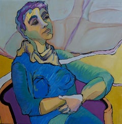 The scarf - Acrylic Figurative Painting Colors Purple Green White Blue Yellow