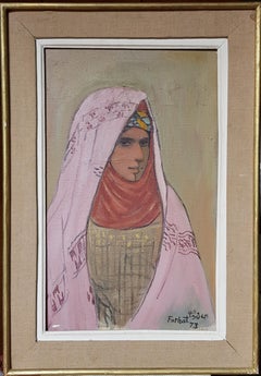 Portrait of a Tuareg Girl Painting Oil Canvas Red Brown Pink White Green Purple 