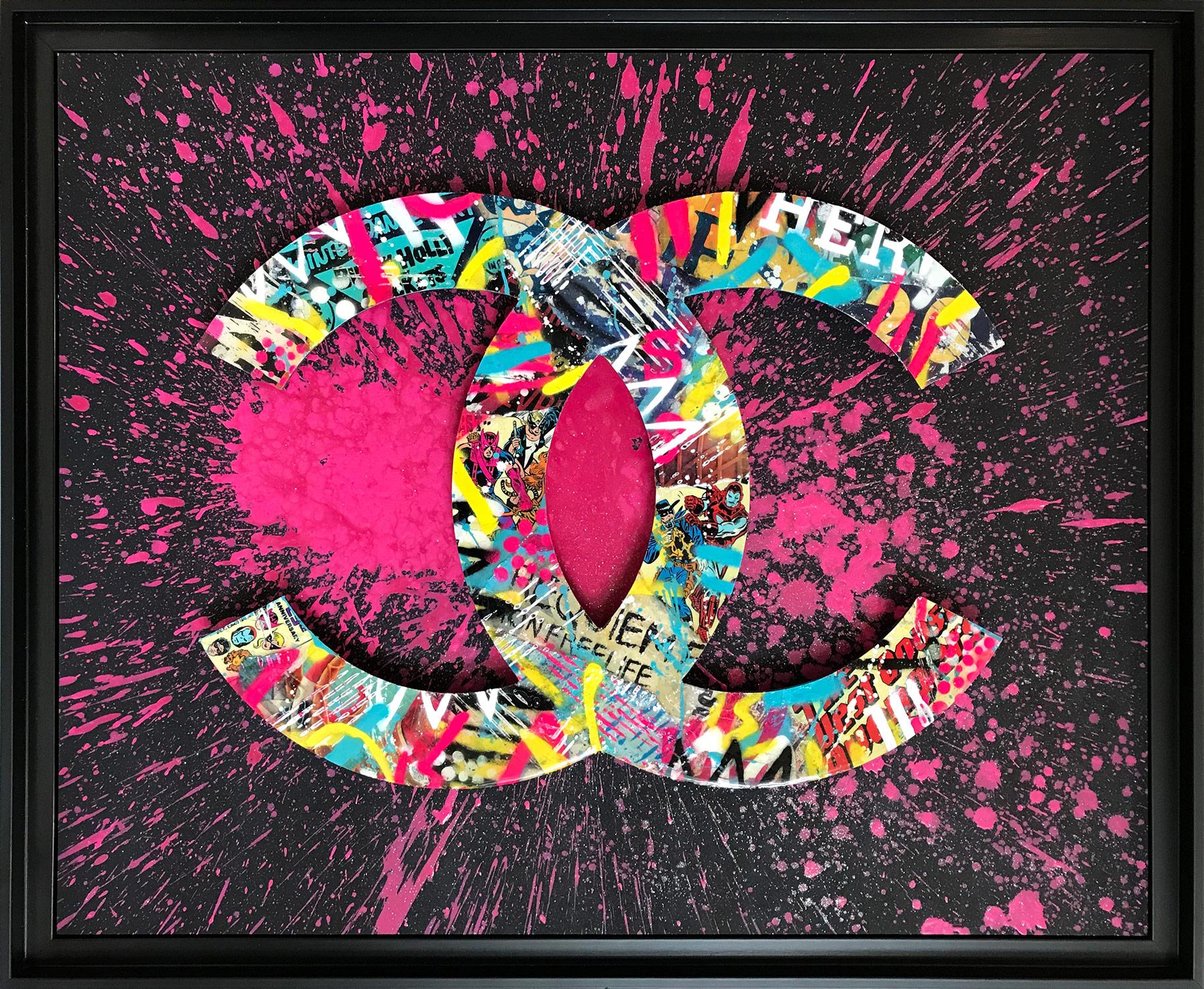 Aiiroh Abstract Painting - "Street Box CC (Pink)" Colorful Mixed Media Pop Art Work by French Street Artist