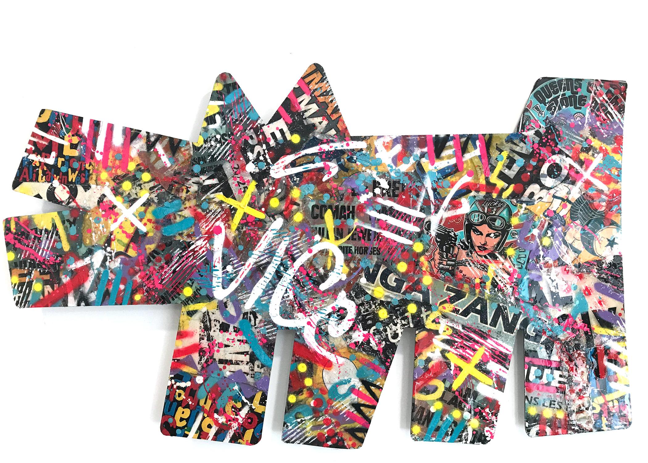 "Street Haring Dog" Colorful Mixed Media Work on Dibond by French Street Artist