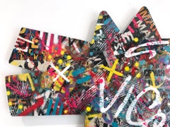 „Street Haring Dog“ Buntes Gemälde in Mischtechnik auf Dibond des französischen Straßenkünstlers