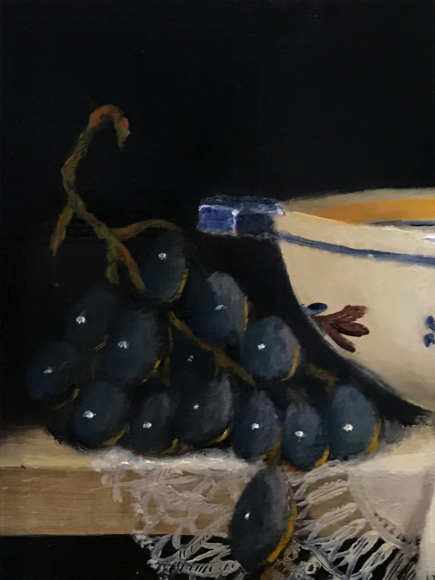 A luminous still life that borrows themes from Dutch 17th Century Masters, we are drawn to the very details that Beirne captures effortlessly. The subdued, yet boldness of the colors represent an interesting arrangement throughout. In this painting,