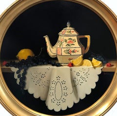 "Tea Pot with Lemon, Black Grapes and Raspberries" Still Life Oil Painting