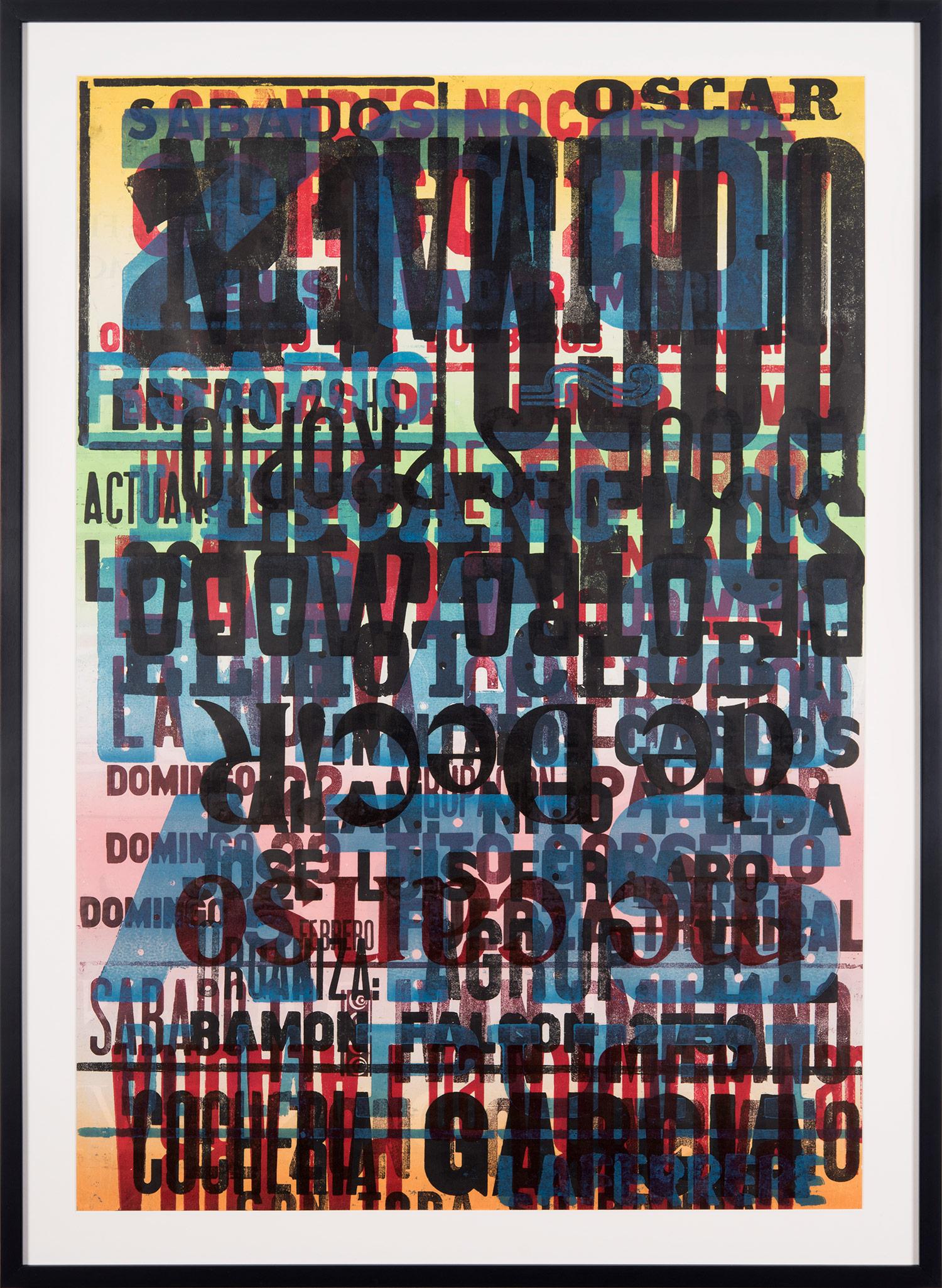 Ro Barragan Abstract Painting - "Put Into Words #1" Traditional Wooden Typography on Reclaimed Poster Paper