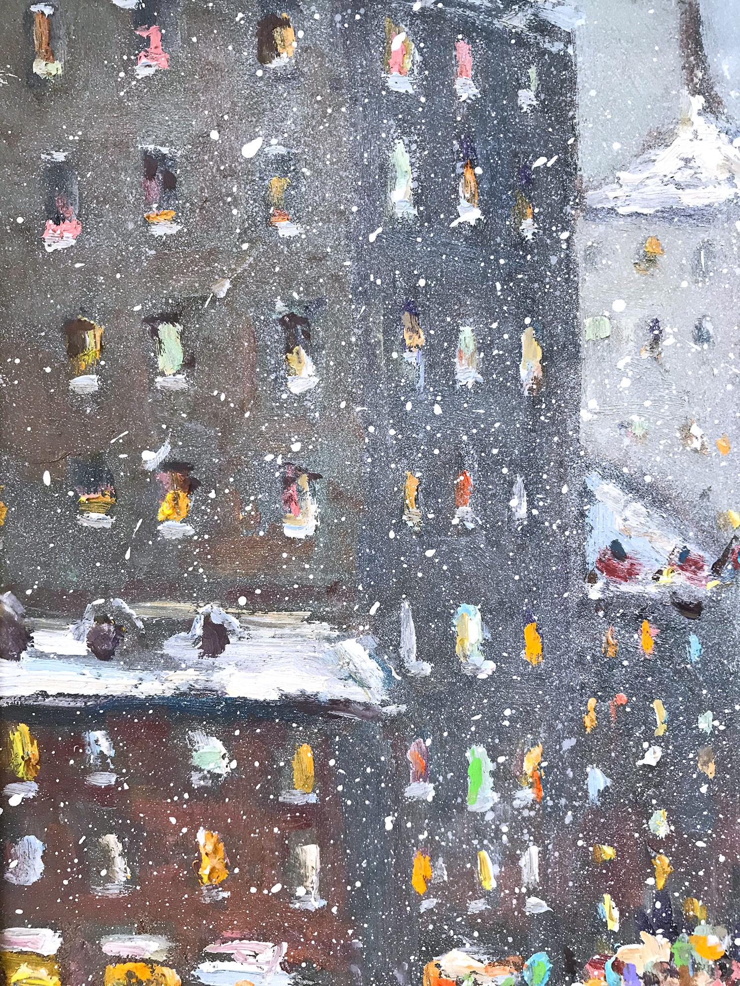 „Manhattan NY“ Winterlandschaft mit Gebäuden und Schnee in New York City:: Ölgemälde (Impressionismus), Painting, von Christopher Willett