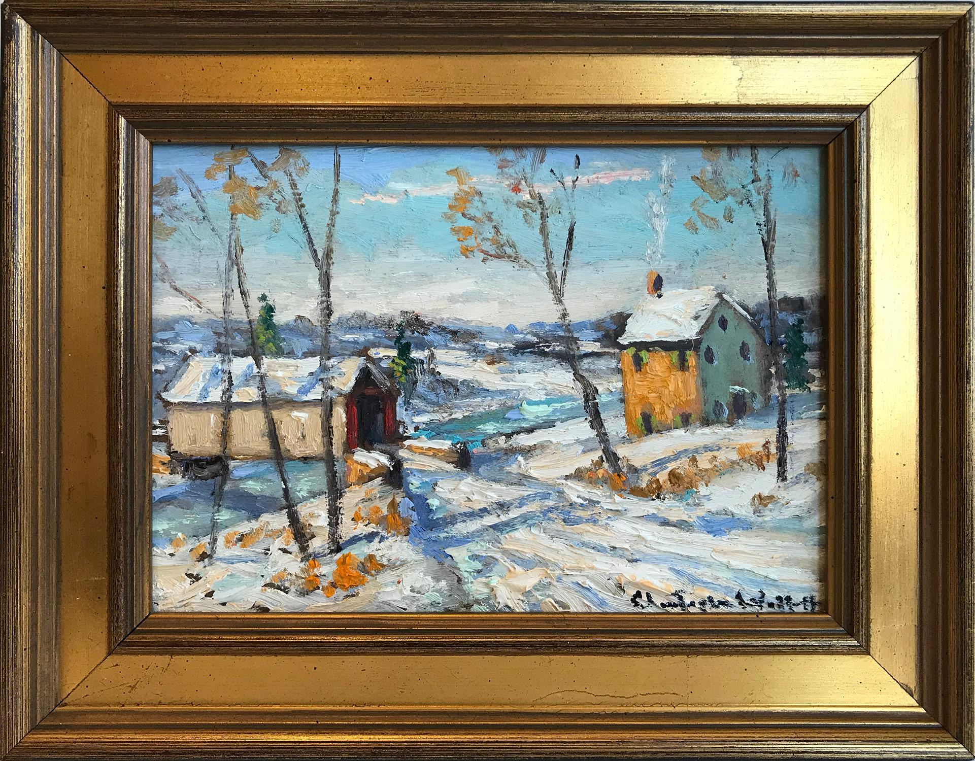 Christopher Willett Landscape Painting - "Upper Bucks Pa" Bucks County Pastoral Winter Snow Scene Landscape Oil Painting