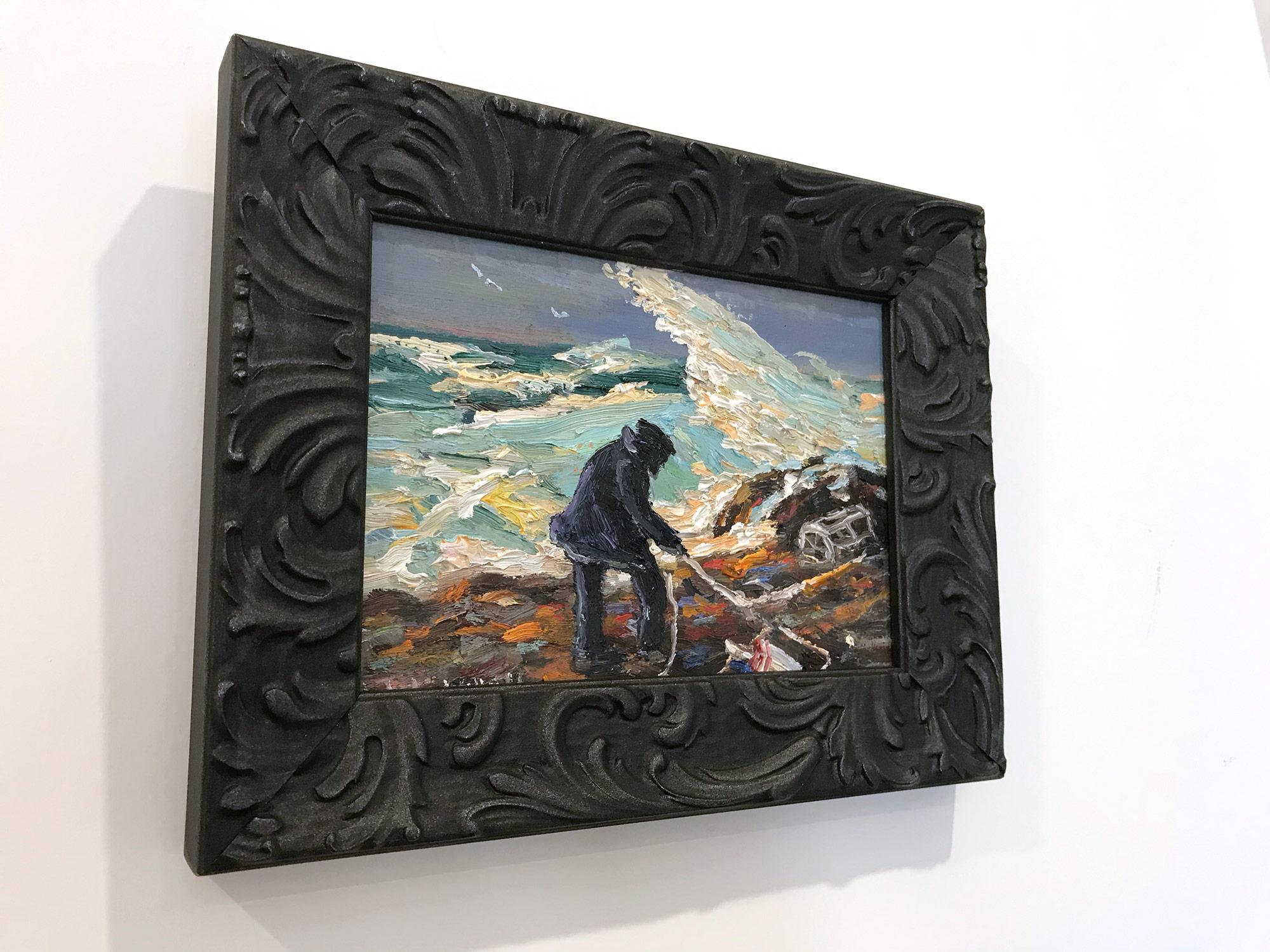 „Lobster-Töpfe“ Gloucester, Massachusetts, Meeresszene, Ölgemälde mit Figur im Angebot 4