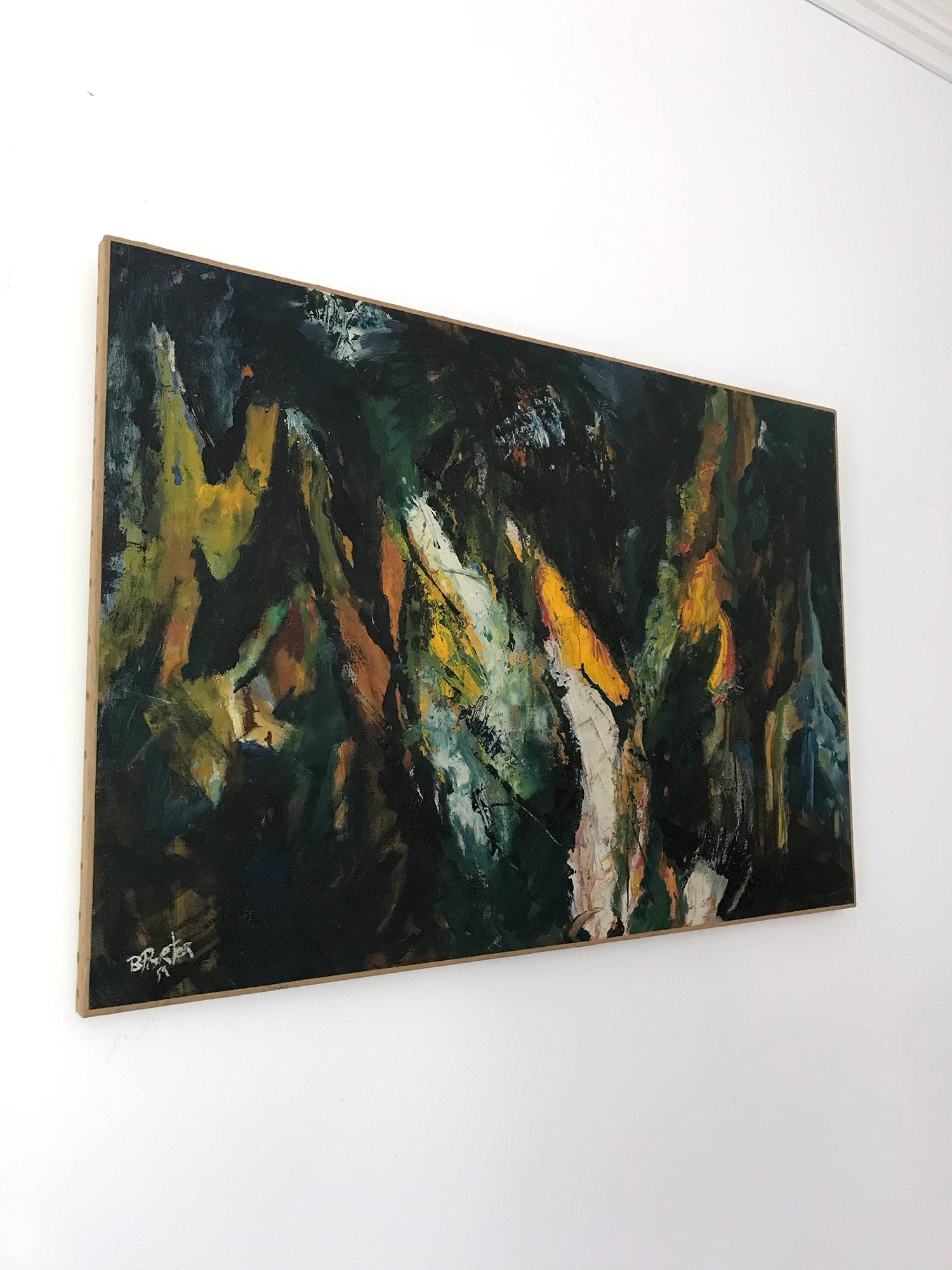 Mid 20th Century Abstract Expressionist Oil Painting on Canvas  - Black Abstract Painting by B Porter