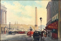 "Maxims Cafe Paris" Parisian City Street Scene with Maxims Cafe and Figures