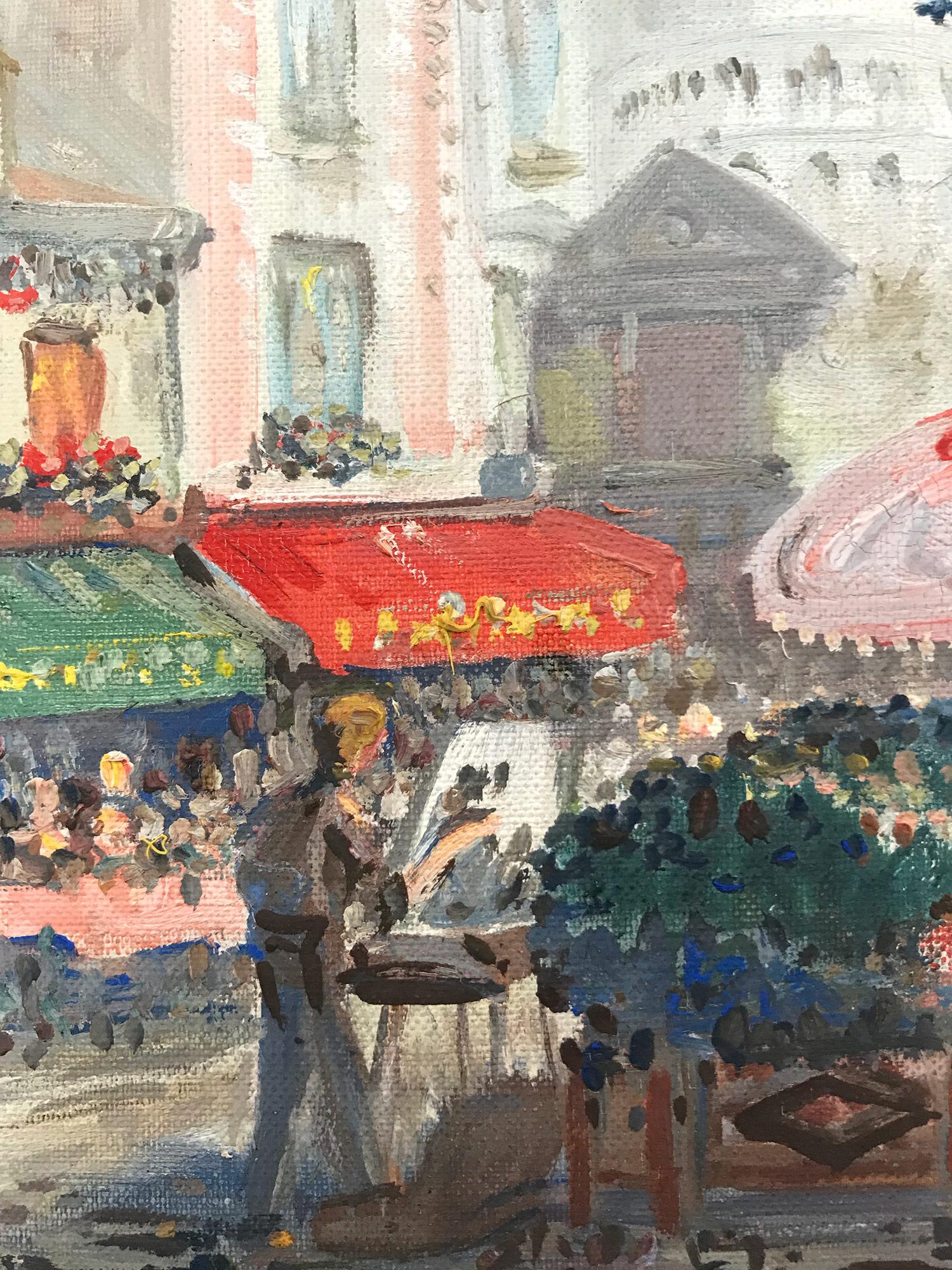 Peinture à l'huile impressionniste « Place Du Tertre » avec des personnages dans un village parisien - Post-impressionnisme Painting par Georges Gerbier